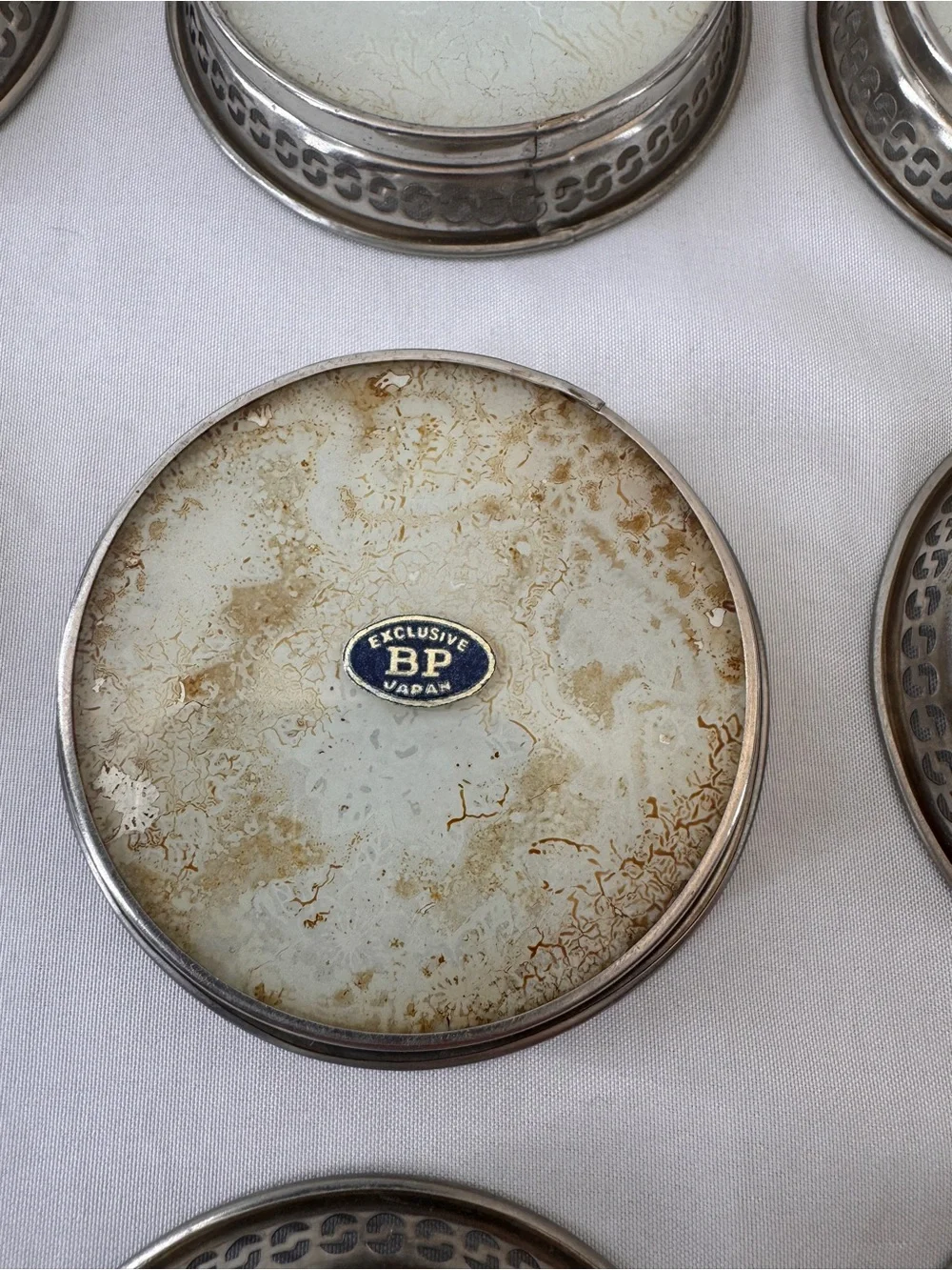 Vintage MCM Barware Japanese Sakura Foil & Washi Paper Glass Coasters MAKE OFFER